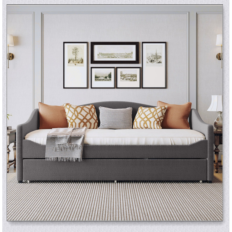 Upholstered Daybed With Light And Trundle, Gray, Twin
