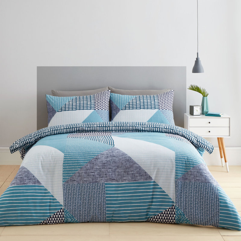 Larsson Geo Duvet Cover Set, Teal Green, Kingsize Duvet Cover + 2 Standard Pillowcases
