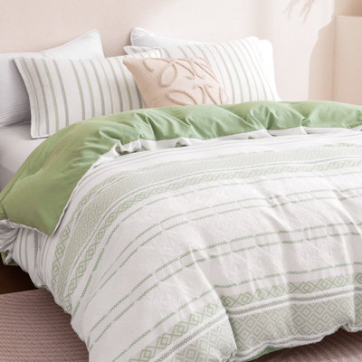 Sleep Zone Diamond Grid Flower Craft Duvet Cover Set Green Queen