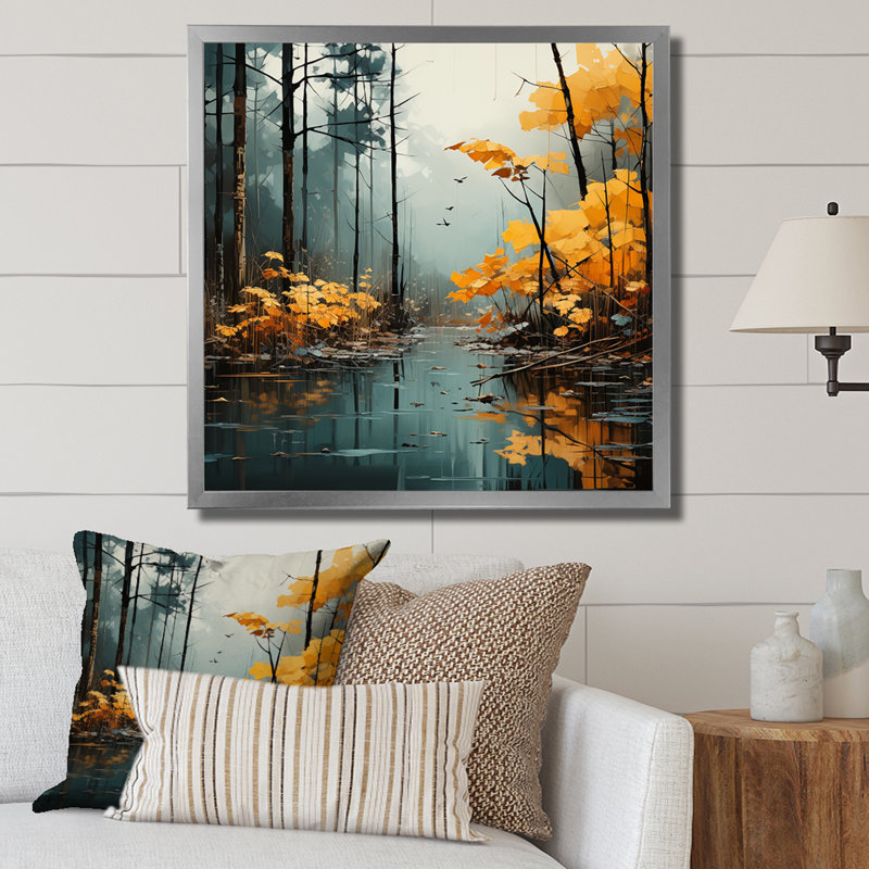 «Autumn Forest Solitude I» sur toile, Cadre simple argenté, H 36 po x l 36 po x P 1,5 po