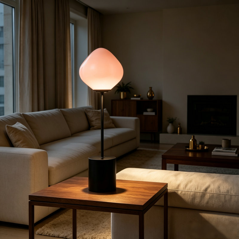 18"  Pink Metal Table Lamp with Glass Globe Shade, Pink