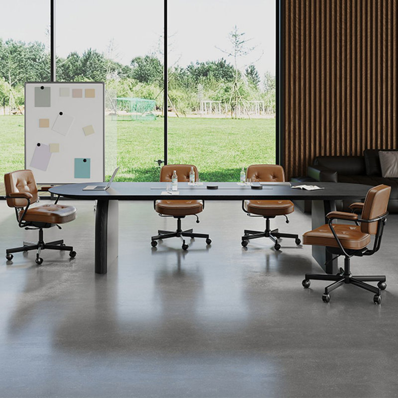 Bureau d'écriture ovale noir en bois massif, Noir, H 29,53 po x l 78,74 po x P 31,5 po