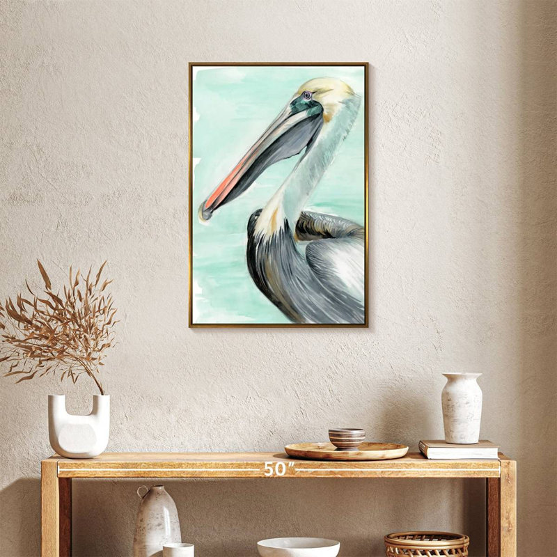Pélican turquoise II, Cadre flottant doré, 21 po x 31 po