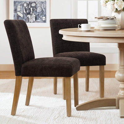 18.5" Seat Height Linen Blend Upholstered Solid Wood Legs Dining Chairs