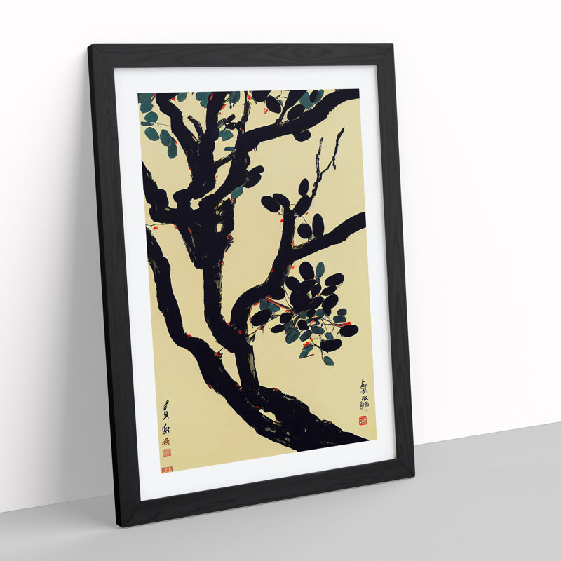 Japanese Tree - Single Picture Frame Print, 64cm H x 46cm W x 2cm D, Black