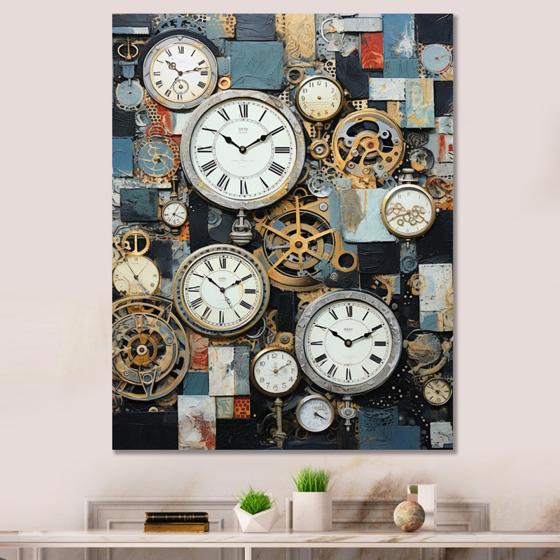 Collage horloger sur toile, H 32 po x l 24 po x P 1 po, Toile tendue