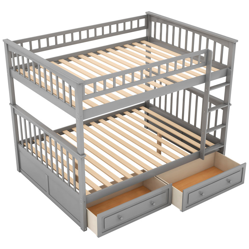 Lit superposé double pleine grandeur avec tiroirs, utilisation polyvalente, tiroirs encastrés - essentiel pour chambre à coucher stable