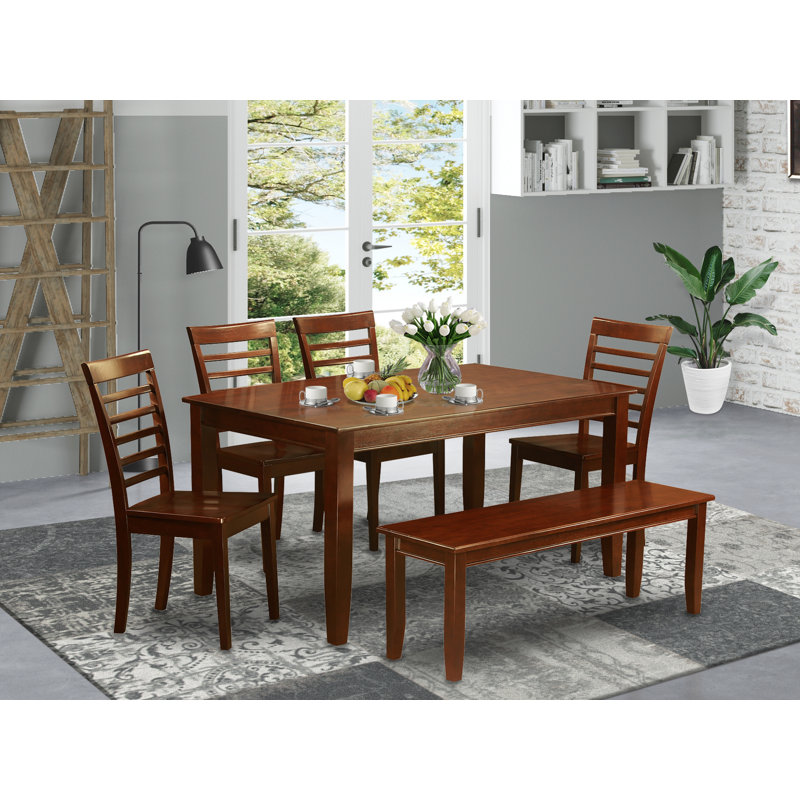 6 pièces de table de cuisine et chaises de salle à manger contenant une table rectangulaire et 4 chaises de salle à manger avec banc, acajou