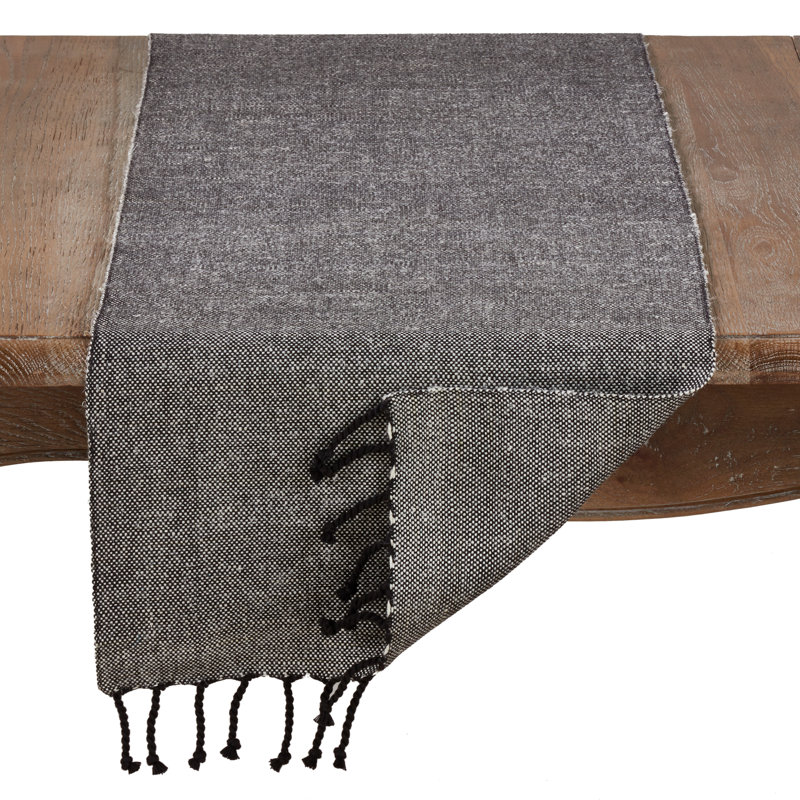 Amita Tassle Trimmed Table Runner, Black