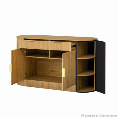 U_STYLE 55.1" Modern Storage Cabinet – 2 Doors & 2 Drawers, Stripe MDF Sideboard with Aluminum Handles, Curved Side Door & 3-Tier Shelves, Buffet Cabinet for Living Room, Bedroom, Dining Room