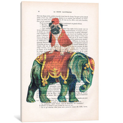 «Vintage Paper Series: Pug on Elephant», impression sur toile