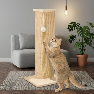 Grattoir d'angle pour chat, patin à griffes en sisal de 28 po pour canapé et mur, protecteur de meuble avec balle jouet