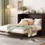 Grand lit escamotable, armoire en bois de pin avec décoration en rotin et tiroir de rangement-1355440354