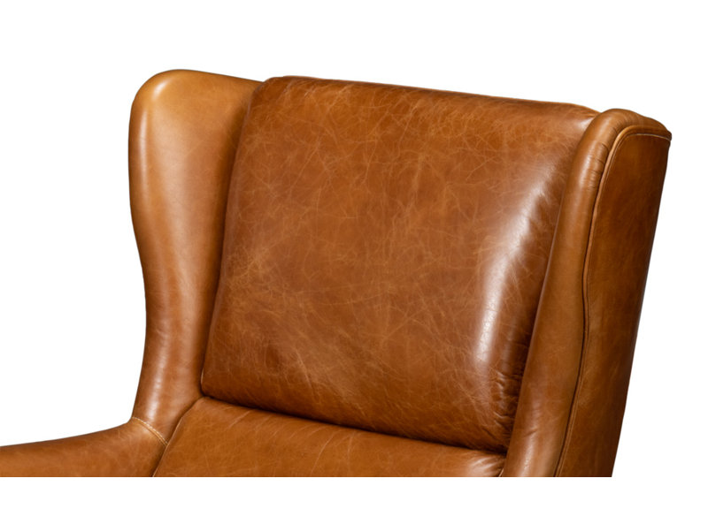 Elite Wingback Chair, Brown Genuine Leather