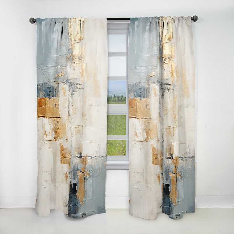 Murrin Abstract Beige Gold Road Collage - Collages Curtain - Velvet Room Darkening - 1 panel, 52" W x 63" L