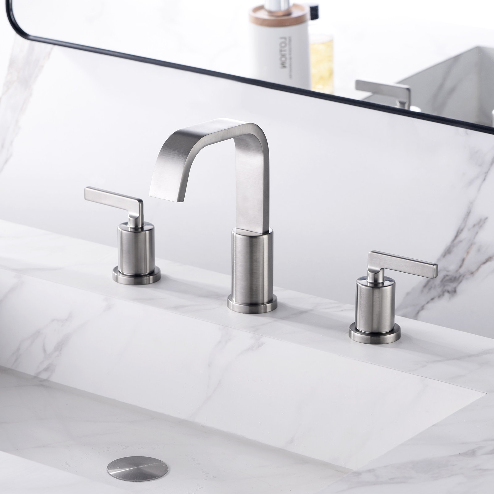 Widespread Bathroom Faucet with Drain Assembly, Brushed Nickel