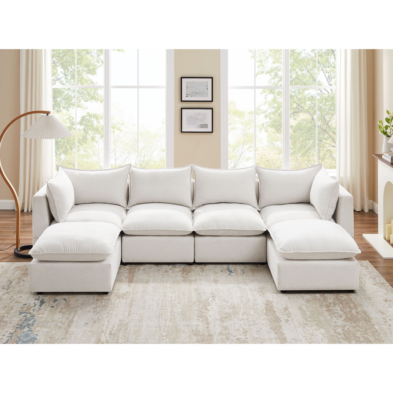 Canapé modulaire 6 pièces Mannot, Polyester beige