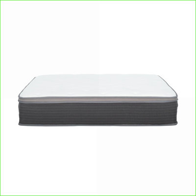 Mattresses, 12" King Pocket Spring Hybrid Mattress with Plush Euro Top Gel Memory Foam | Snow White &amp; Light Gray | Rayon Barrier