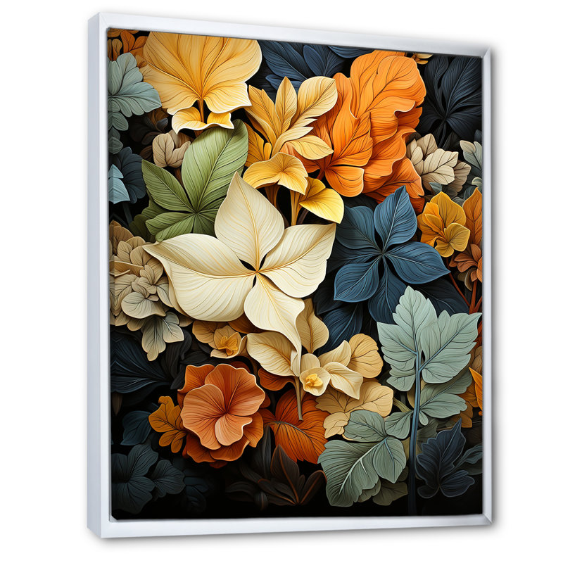 Feuilles d'automne, palette en sourdine - impression, H 20 po x l 12 po x P 1 po, Cadre flottant blanc