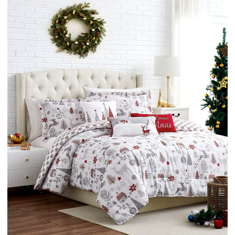 Ensemble d'édredon réversible en microfibre Holly Jolly, Édredon simple + 4 pièces supplémentaires