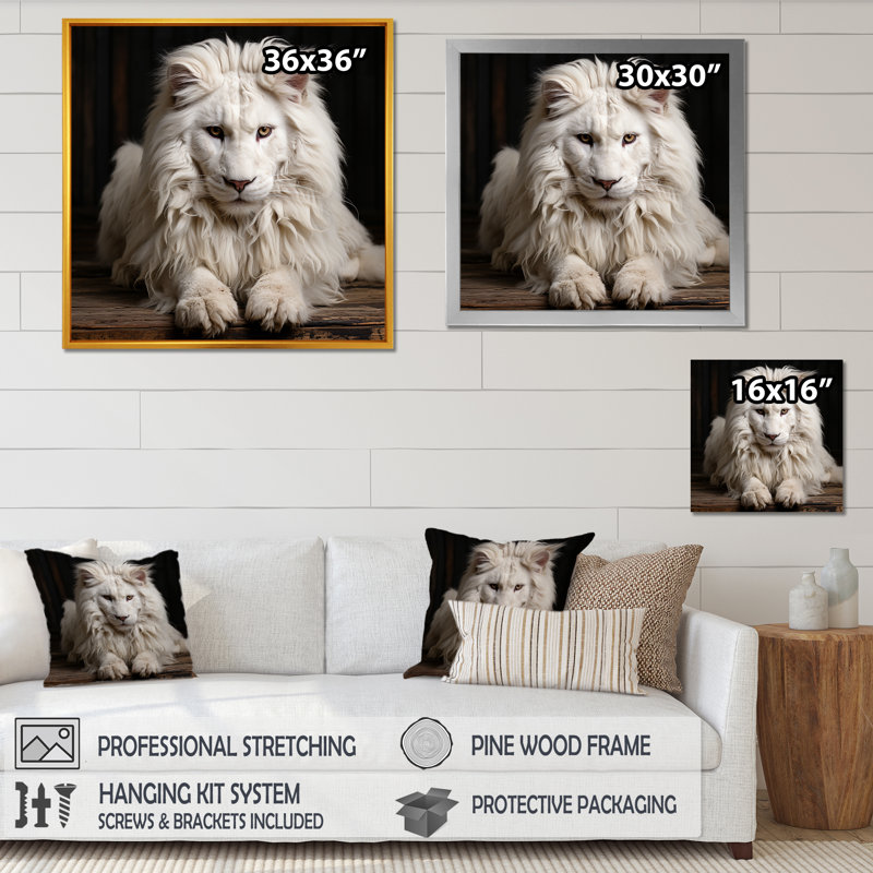 «Ivory King portrait Elegance - Lion», art mural encadré, H 36 po x l 36 po x P 1,5 po, Toile tendue