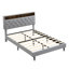 Structure de lit plateforme tapissier avec tête de lit moderne en tissu capitonné, ports USB, station de charge pratique, deux poches latérales, pas besoin de sommier