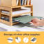 Organisateur de bureau en bambou avec porte-classeur, organisation de bureau pour les bureaux avec porte-stylo réglable, rangement pour bac à papier de bureau pour école à domicile (3 niveaux, naturel)