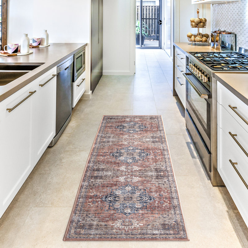 Kuhlman Oriental Machine Washable Rust/Orange Area Rug, Runner 1'11" x 7'2"