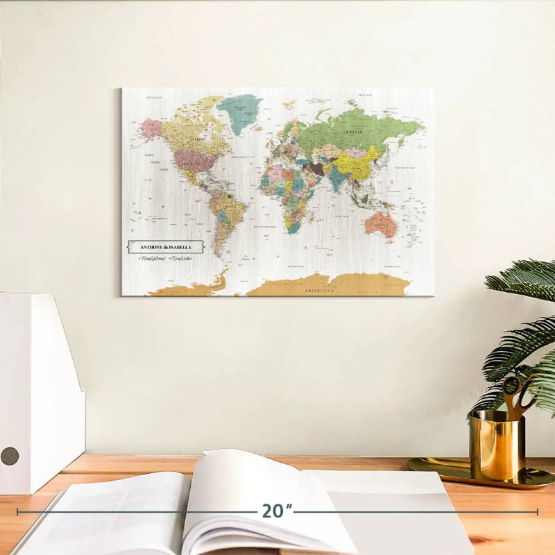 Carte du monde personnalisée avec punaise, H 8 po x l 12 po, Oui