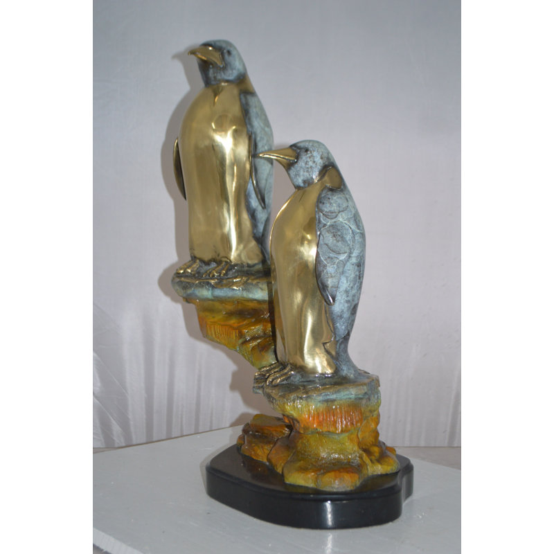 Jimerson Two Penguins Bronze Statue - Size: 16"L X 10"W X 12"H.