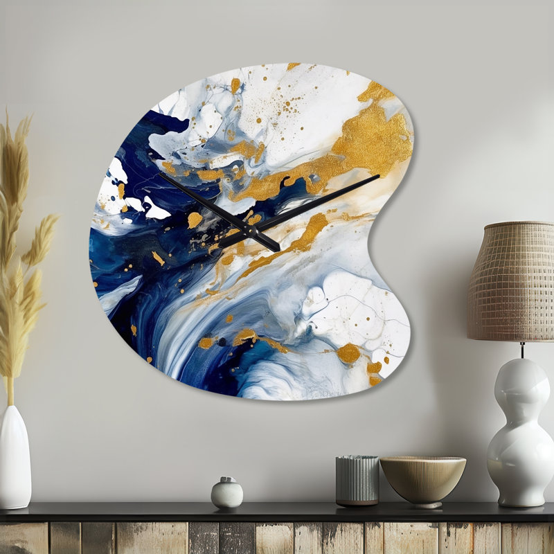 Horloge murale 3D bleu foncé et doré, Grand
