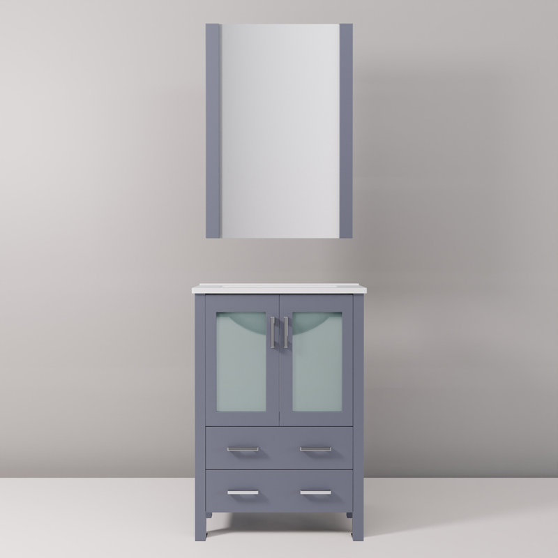 Bath Vanity 24 In. W X 18.25 In. D, Ceramic Top, And 22 In. Mirror