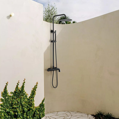 43"H Height Adjustable Solid Brass 3-Functions Wall Mounted Outdoor Exposed Complete Shower System