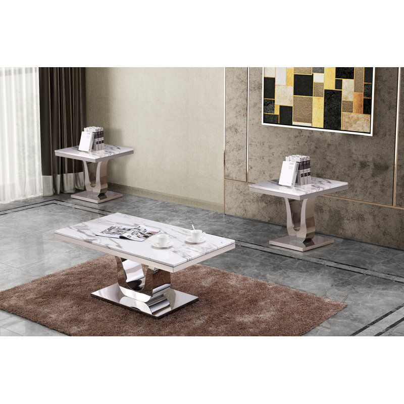Tomita 3 - Piece Marble Top Living Room Table Set