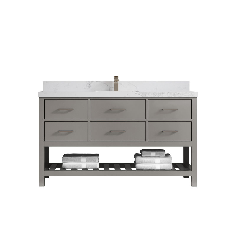 Parker 60'' Single Bathroom Vanity with Quartz Top, Calacatta Nuvo