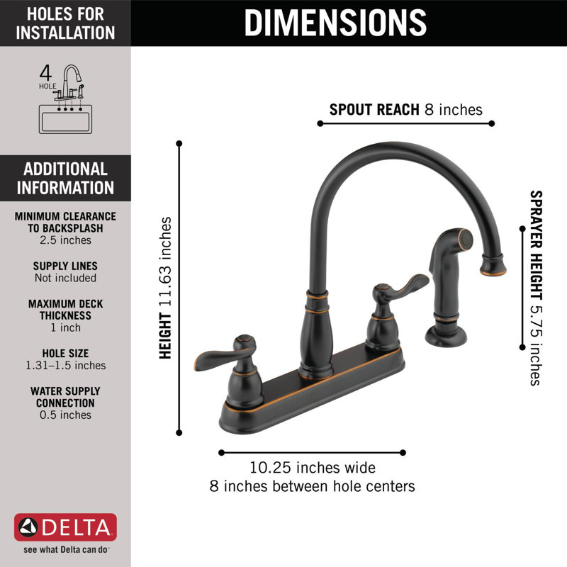 Windemere Two-Handle Kitchen Sink Faucet with Side Sprayer, 3-Hole Kitchen Faucet, Oil Bronze