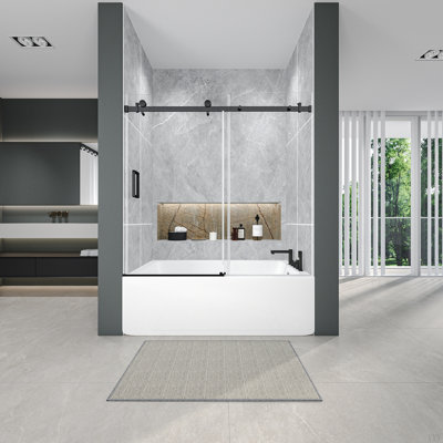 Porte de douche coulissante simple sans cadre l 56 à 60 po x H 60 po, verre trempé de 1/4 po (6 mm) de hauteur, salle de bain, hôtel / appartement
