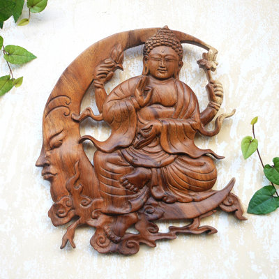 Panneau de relief en bois de bouddha fait à la main Bungalow Rose