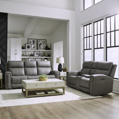 Anjelia Zero Wall Recline Sofa & Power Loveseat w/ Console Living Room Set