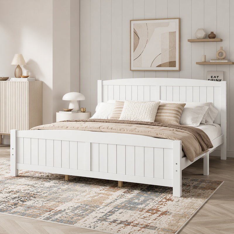 King Size Platform Bed, Solid Wood Platform Bed with Support Slats and Strong Structure, No Box Spring Needed, King