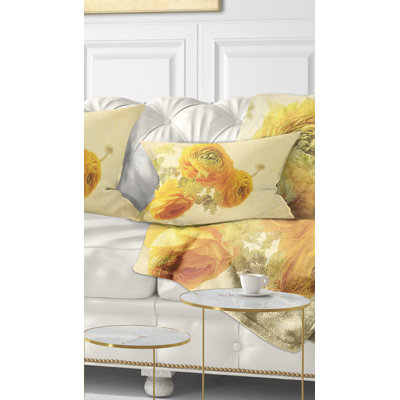 Bunch of Yellow Ranunculus Flowers - Floral Printed Throw Pillow