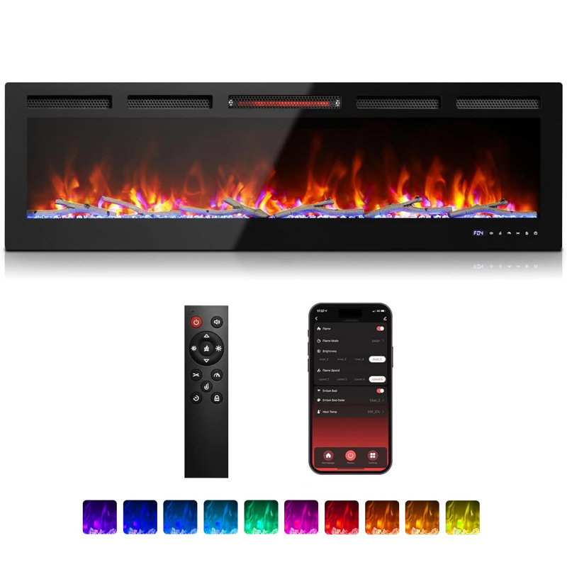 Foyer électrique intelligent avec télécommande et Alexa / Wifi, H 11,81 po x l 60 po x P 3,85 po