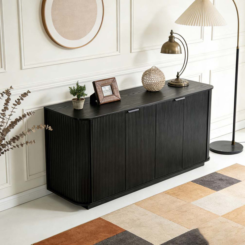 Buffet 63 po à double porte avec tablettes réglables Wavy Storage, Noir
