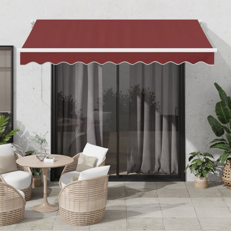 Manual Retractable Awning With LED, Burgundy/White, 300cm W x 250cm D