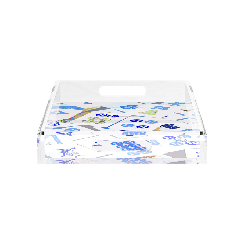 Mahjong Acrylic Decorative Tray, Rectangle, 17"W x 10.5"D x 2"H, Blues