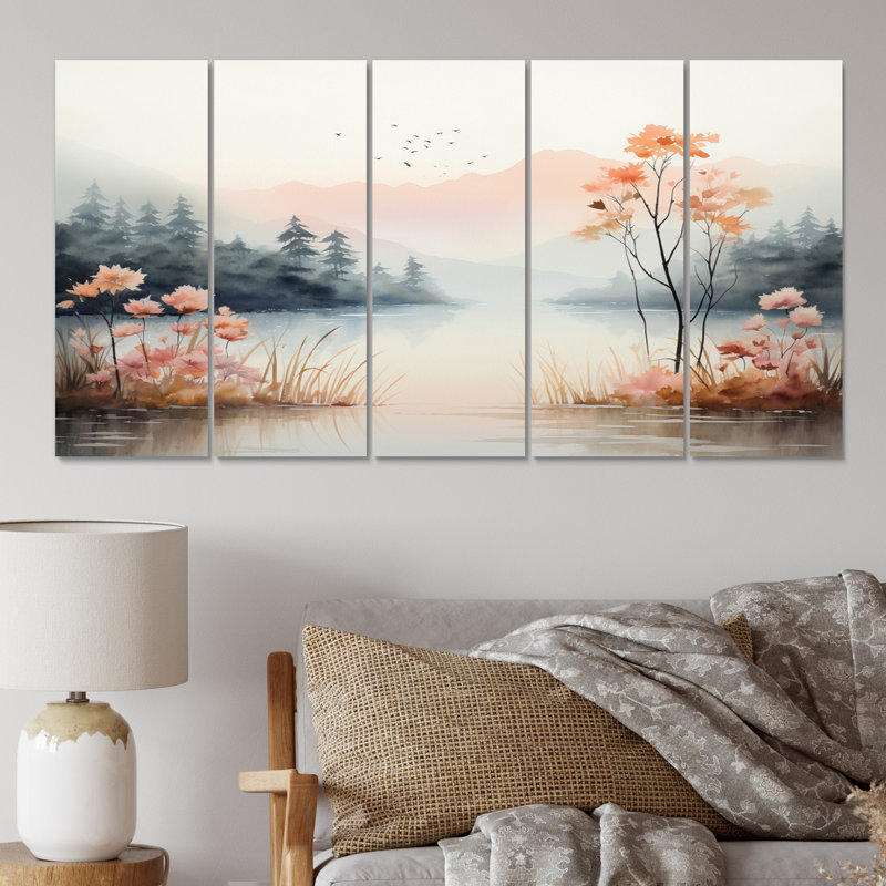 Tranquil Nature II - campagne, reproduction d'art sur toile - 5 panneaux égaux