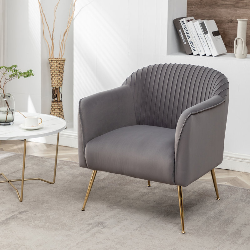 Raziye Velvet Barrel Chair, Gray