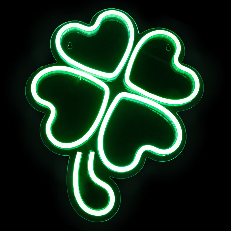 Silhouette de fenêtre de 15 po de style néon avec lumière DEL verte Shamrock
