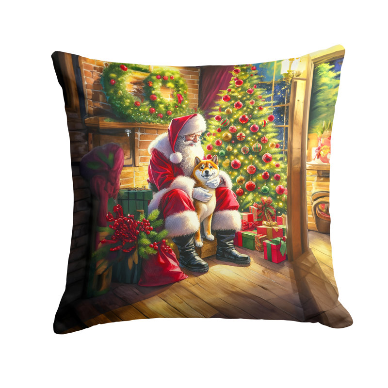 Coussin Shiba Inu and Santa Claus, H 18 po x l 18 po