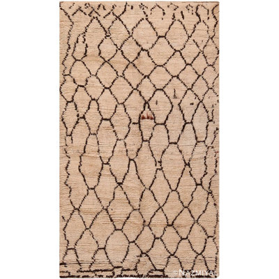 Moroccan One-of-a-Kind Runner 6' X 13'9" 1950s Runner Wool Area Rug in Beige/Black